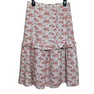 Vintage Floral Tiered Maxi Skirt Ruffles Pink/White M Feminine Cottagecore Y2K